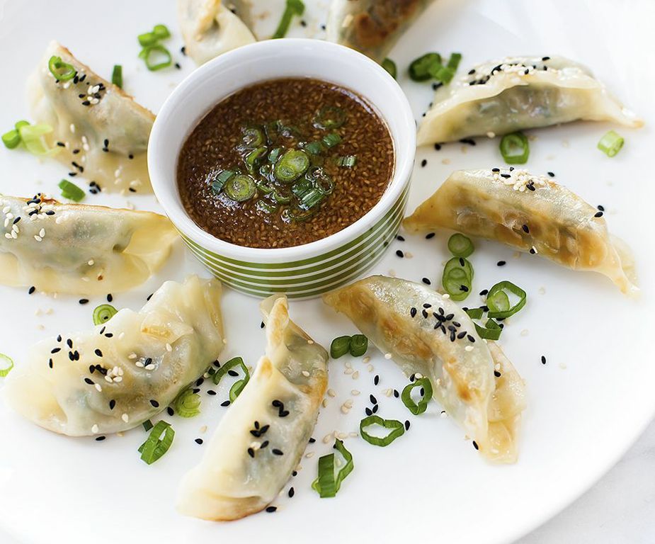 chicken-and-vegetable-potstickers-with-sesame-dipping-sauce